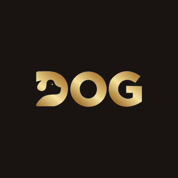 Vecteur logo de chien doré créatif sur fond noir