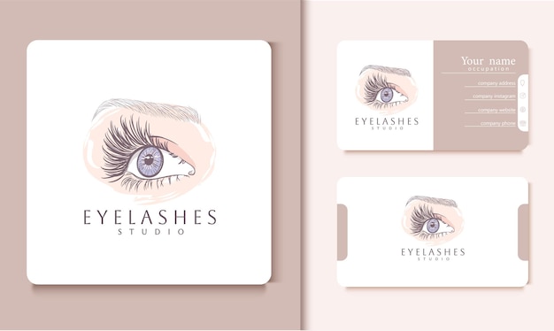 Logo De Cils De Luxe Dessinés à La Main Beaux Yeux Et Sourcils Féminins Avec Carte De Visite