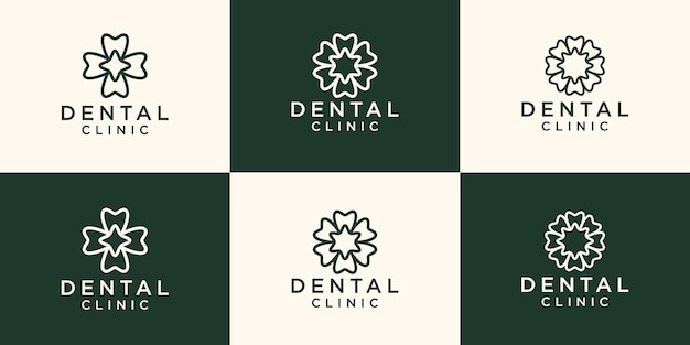 Logo De Clinique Dentaire Avec Un Style D'art De Ligne De Concept De Fleur Circulaire