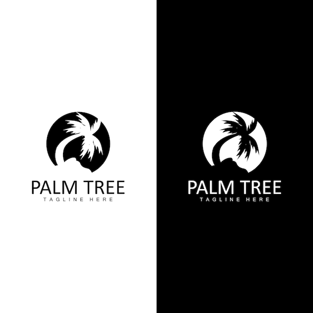 Vecteur logo cocotier palmier coucher de soleil plage vecteur élégant minimaliste conception simple symbole modèle icône