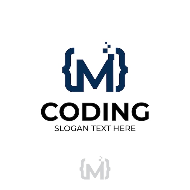 Logo de code numérique avec illustration de codage de conception de lettre M avec des concepts de conception d'illustration de pixel