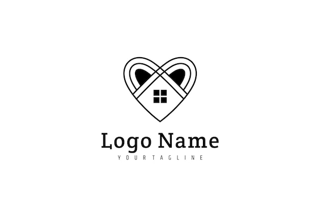 Logo Coeur Ou Amour Avec Combinaison De Construction De Maison Dans Un Style De Conception De Ligne Simple
