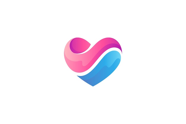 Logo coeur avec combinaison d'éléments d'eau en forme de conception simple