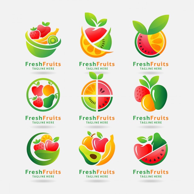 Vecteur logo de la collection de fruits frais