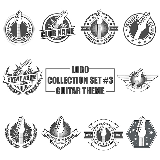 Vecteur logo collection set avec thème guitare