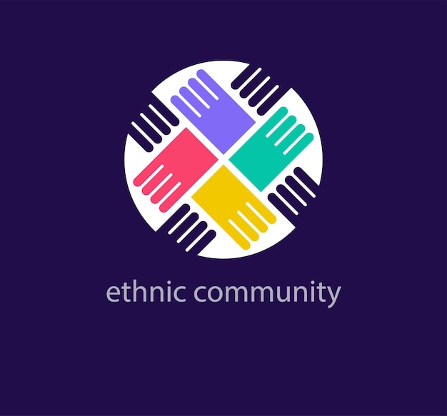 Vecteur logo de la communauté de la main ethnique des personnes transitions de couleur de conception unique modèle de logo de personnes ensemble