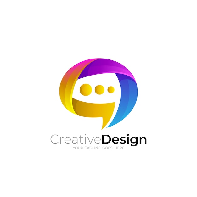 Vecteur logo de communication avec style 3d coloré de conception de chat