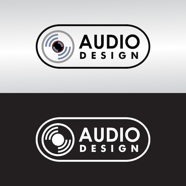 Logo de conception audio avec illustration de disque noir et blanc