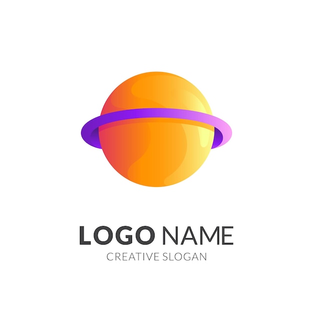 Logo De Conception De Logo Planète Avec Style De Couleur Jaune Et Violet 3d