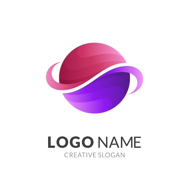 Logo de conception de logo de planète avec style de couleur rouge et violet 3d