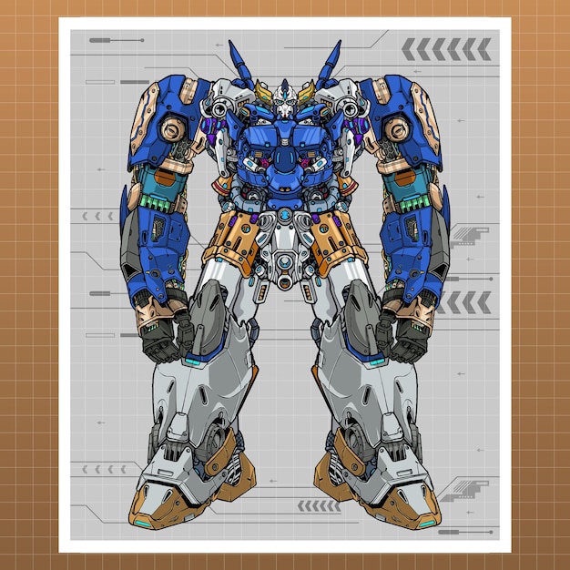 Vecteur logo de conception mobile combat gundam combat mecha robot construit par tête bras corps jambe arme illustration