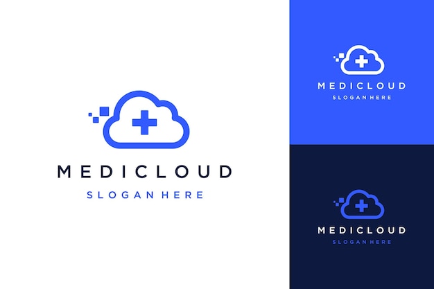 Logo De Conception De Santé Avec Technologie Ou Signe Plus Avec Nuages Et Pixels