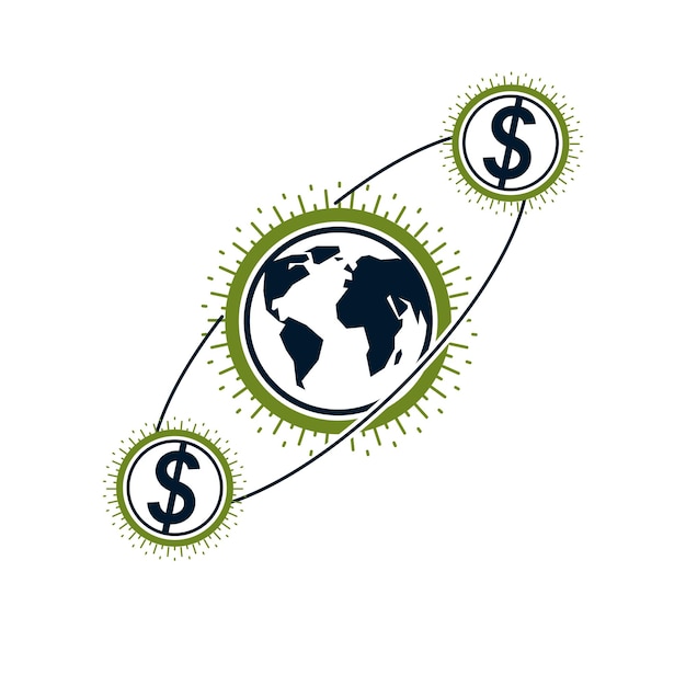 Logo Conceptuel Global Cooperation And Business, Symbole Vectoriel Unique Créé Avec Différents éléments. Système Financier Mondial. économie Mondiale.