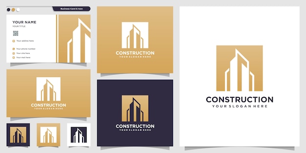 Logo De Construction Avec Style De Silhouette Et Modèle De Conception De Carte De Visite, Modèle De Logo, Logo De Bâtiment, Immobilier