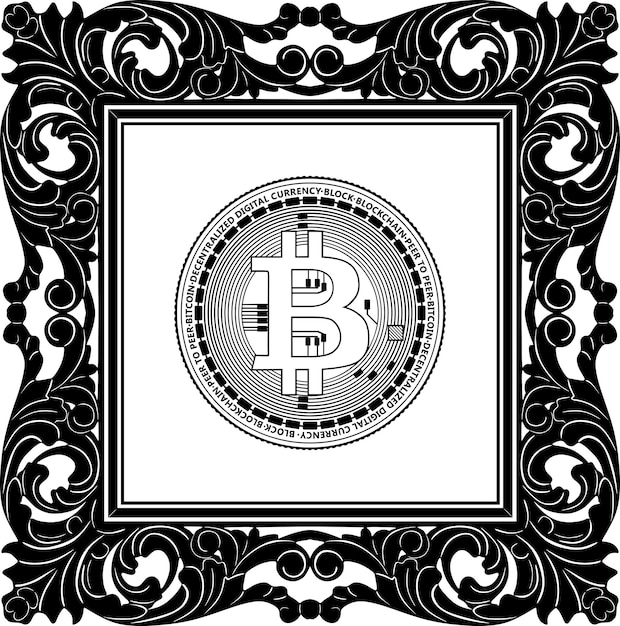 Logo De Contour Noir Bitcoin Avec Cadre Floral Silhouette Faite à La Main Nr 51