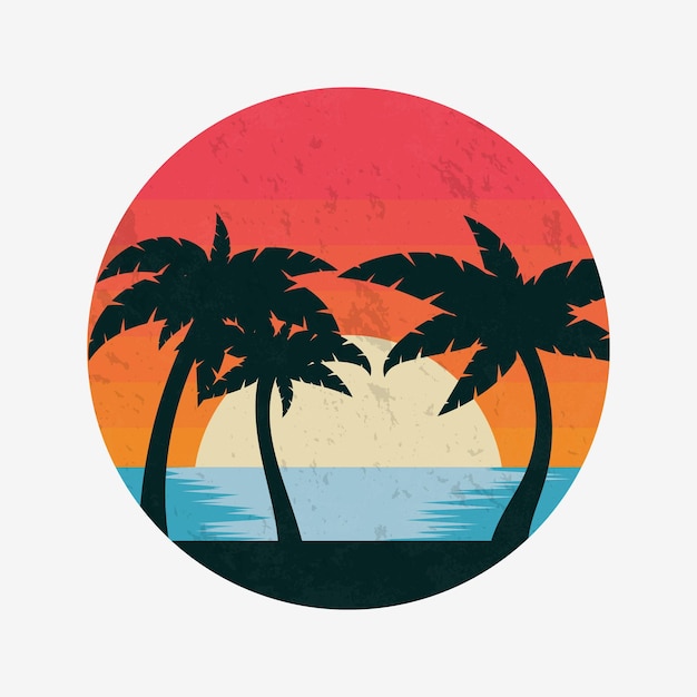 Logo de coucher de soleil d'été dans un style rétro Illustration vectorielle EPS10