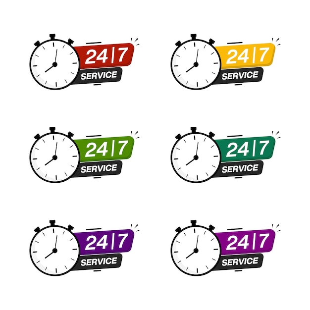 Vecteur logo couleur tendance 24 x 7 avec horloge