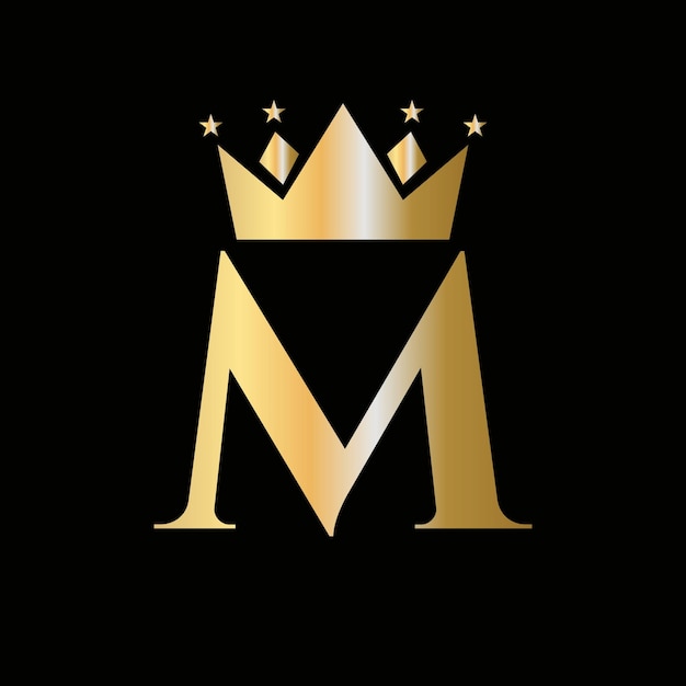 Vecteur logo de la couronne sur la lettre m avec l'icône de l'étoile modèle de symbole de la couronne