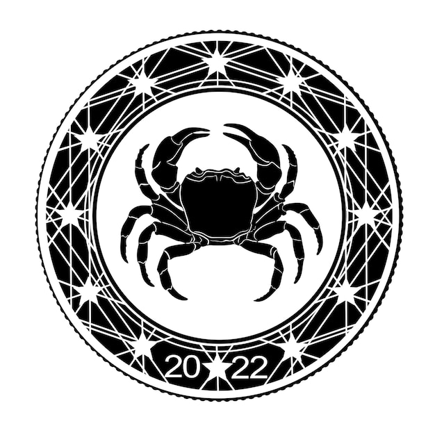 Logo De Crabe Avec Cadre Floral Modèle 16 Silhouette Faite à La Main