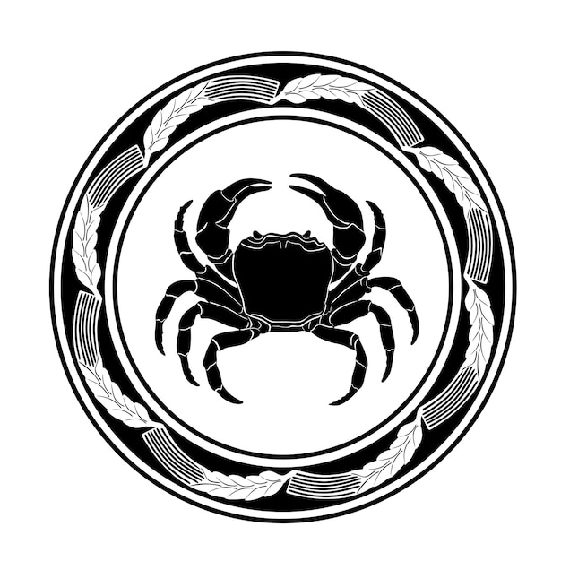 Logo Crabe Avec Cadre Floral Modèle 42 Silhouette Faite à La Main