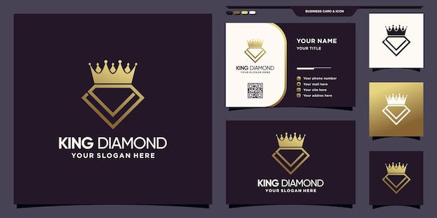 Logo Créatif De Diamant Et De Couronne Avec Une Couleur De Style Dégradé Doré Et Un Design De Carte De Visite