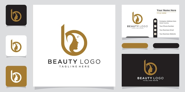 Logo Créatif Lettre B Avec Style De Logo Beauté Et Modèle De Conception De Carte De Visite Vecteur Premium