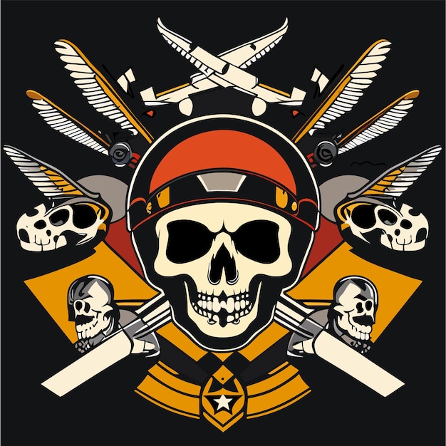 Le Logo De Crossing Skull Bikers Est Dessiné à La Main, Plat, élégant, Autocollant De Dessin Animé, Concept D'icône Isolé.