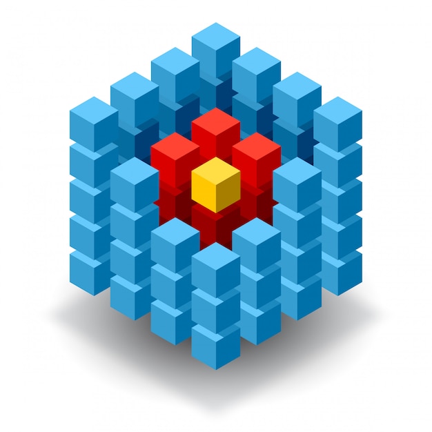 Logo cube bleu avec des segments rouges