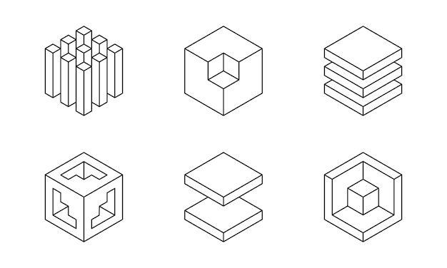 Logo Cube noir et blanc conception vectorielle géométrique Set box logo de l'entreprise emblème techno à la mode dans le style 3D isométrique