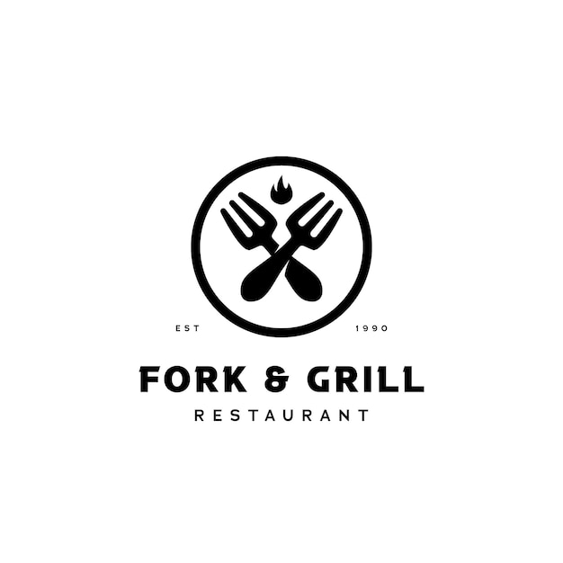 Logo De Cuisine De Fourchette Et De Gril Pour Les Affaires De Restaurant Avec L'icône Croisée De Symbole De Fourchette