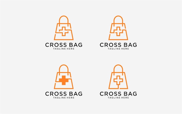 Vecteur logo design croix avec modèle moderne de sac