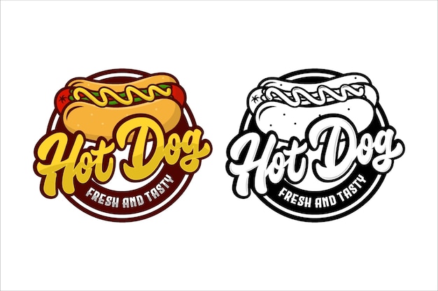 Vecteur logo design frais et savoureux hot-dog