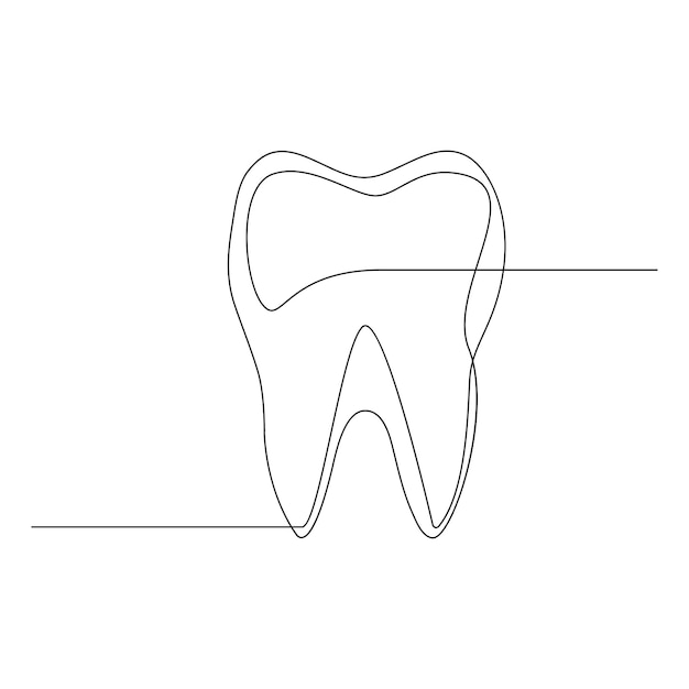 Vecteur logo de dessin de contour de ligne continue de dent vectorielle pour la clinique dentaire et les soins dentaires