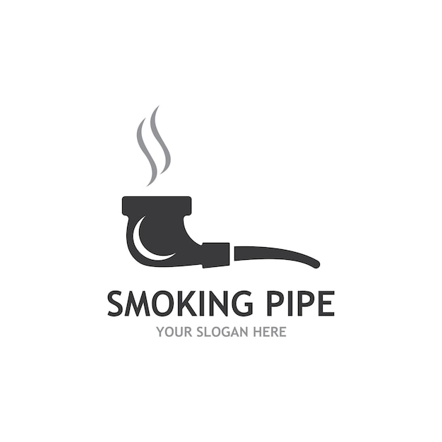 Logo de dessin de contour noir et blanc de pipe de fumer