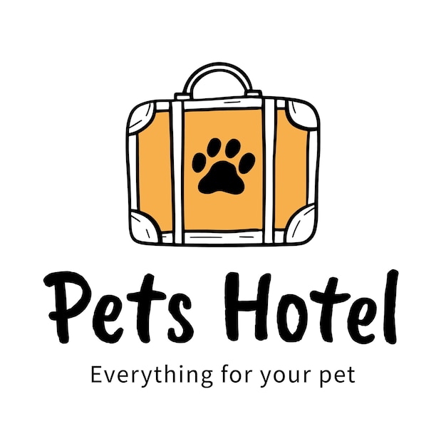 Logo Dessiné à La Main Pour Hôtel Pour Animaux De Compagnie Avec Sac Et Patte