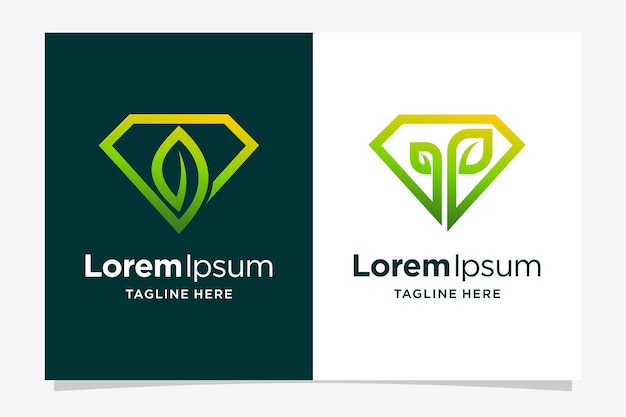 Logo Diamant Vert Avec Concept De Feuille