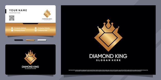 Logo Diamond King Avec Couleur De Style Dégradé Doré Et Conception De Carte De Visite Vecteur Premium