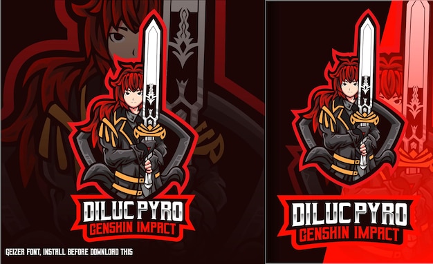 Logo Diluc Pyro Sword Genshin Impact Esport