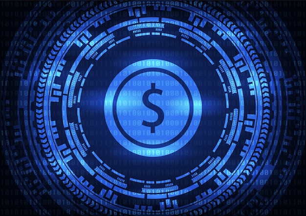 Logo De Dollar De Technologie Abstraite Sur Fond Bleu.