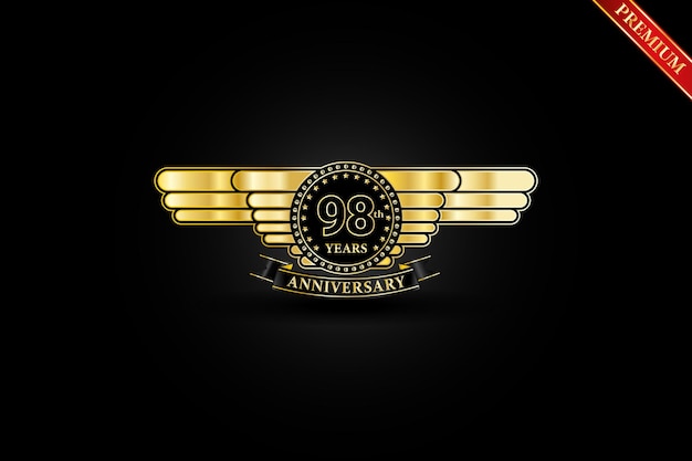 Logo Doré Du 98e Anniversaire Sur Fond Noir