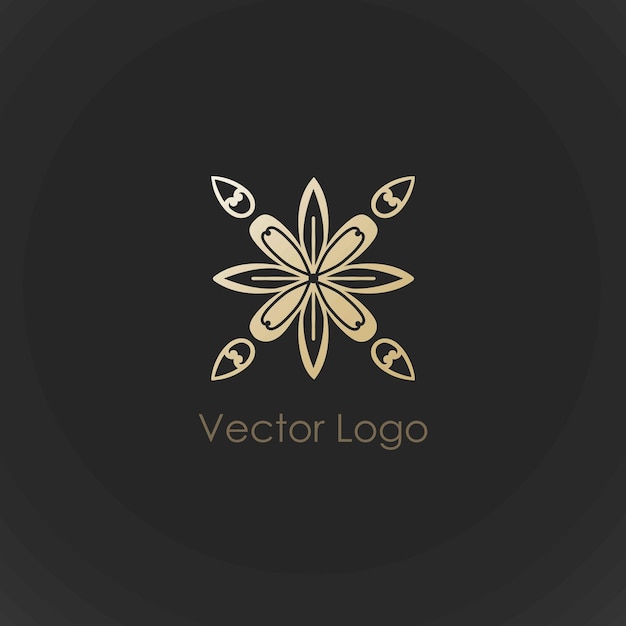 Vecteur logo doré logotype doré dessiné à la main design minimal pour cosmétiques spa ou boutique décor floral incurvé emblème ou insigne de carreaux élégants de luxe illustration isolée de vecteur d'identité de mode d'affaires