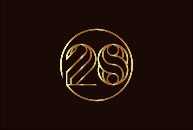 Logo Doré Numéro 28 Abstrait, Style De Ligne De Monogramme Numéro 28 à L'intérieur Du Cercle