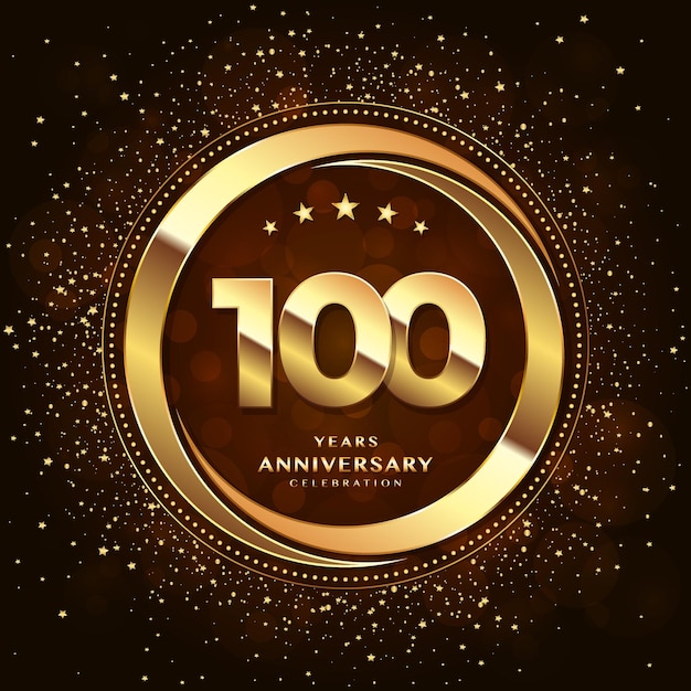 Logo Du 100e Anniversaire Avec Doubles Anneaux Et Police Dorée Décorée De Paillettes Et De Confettis