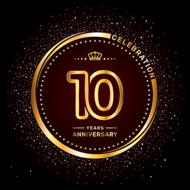 Vecteur logo du 10e anniversaire avec style de numéro de ligne double et anneau de couleur or