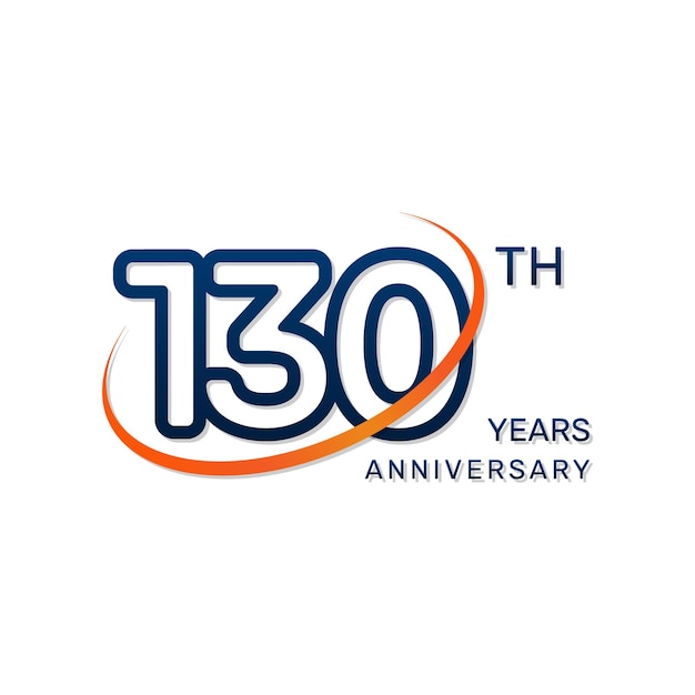 Vecteur logo du 130e anniversaire avec des chiffres bleus et un anneau orange dans un style simple et luxueux