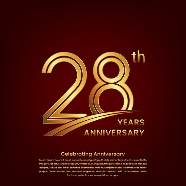 Logo du 28e anniversaire avec conception de concept à double ligne Nombre d'or pour l'événement de célébration d'anniversaire Logo Vector Template