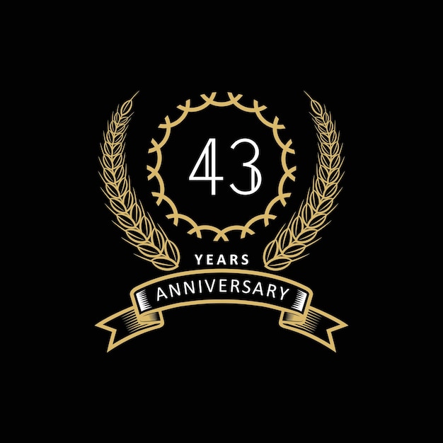 Logo Du 43e Anniversaire Avec Cadre Doré Et Blanc Et Couleur Sur Fond Noir