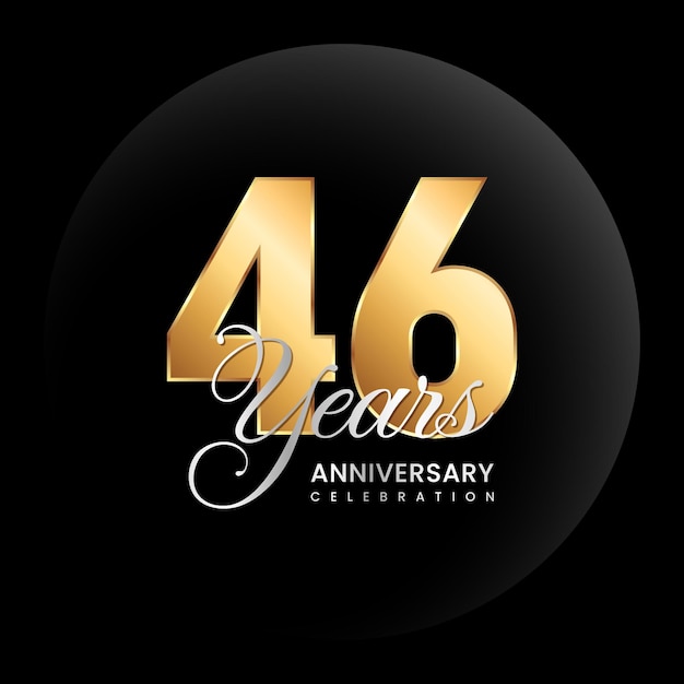 Vecteur logo du 46e anniversaire nombre d'or avec texte de couleur argentée logo vector template illustration