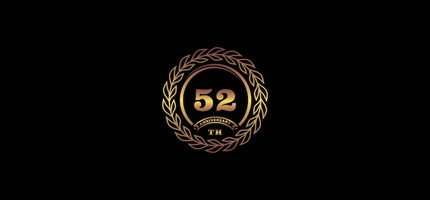 Logo du 52e anniversaire avec anneau et cadre couleur or et fond noir