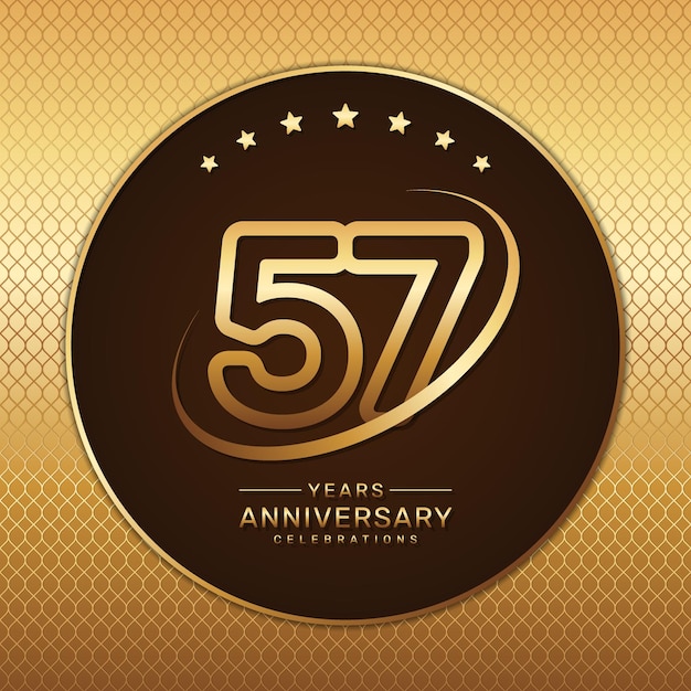 Vecteur logo du 57e anniversaire avec un nombre d'or et un anneau isolés sur un fond doré